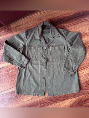 Vintage 1968 KL Dutch Army Herringbone HBT Olive Green Shirt Size XL